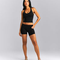 SoftMotion™ Racer Back Mid Tank Top with Built in Bra Shelf New Branding | Black