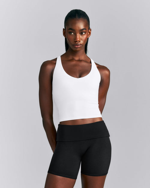 SoftMotion™ Racer Back Mid Tank Top with Built in Bra Shelf | White