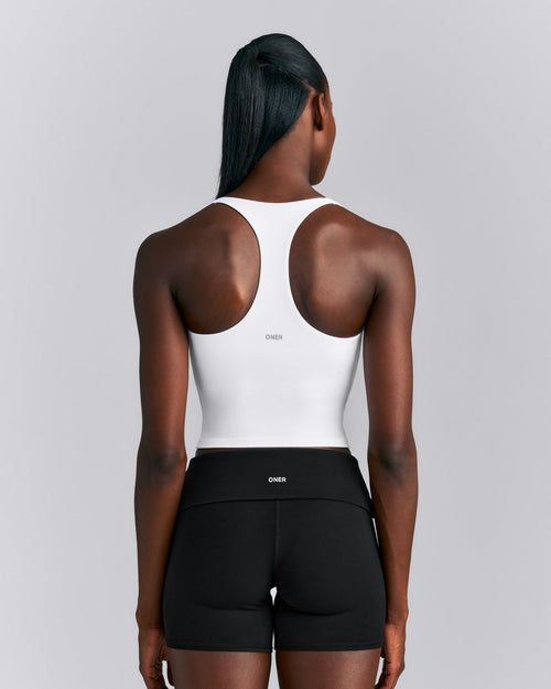 SoftMotion™ Racer Back Mid Tank Top with Built in Bra Shelf | White