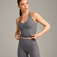 SoftMotion™ Racer Back Mid Vest with Built in Bra Shelf with Grey Logo | Ash Grey