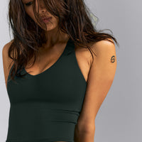 SoftMotion™ Racer Back Mid Tank Top with Built in Bra Shelf | Emerald Noir