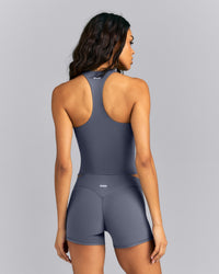 SoftMotion™ Racer Back Mid Tank Top with Built in Bra Shelf | Granite Blue