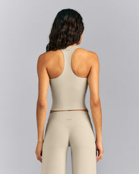 SoftMotion™ Racer Back Mid Tank Top with Built in Bra Shelf | Oatmeal