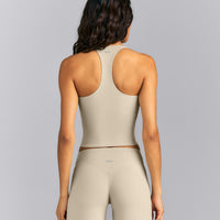 SoftMotion™ Racer Back Mid Tank Top with Built in Bra Shelf | Oatmeal