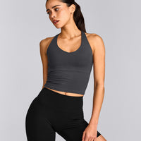 SoftMotion™ Racer Back Mid Vest with Built in Bra Shelf with Grey Logo | Coal