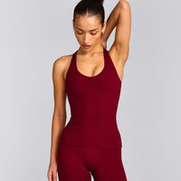 SoftMotion™ Racer Back Vest with Built in Bra Shelf with Grey Logo | Ruby Red