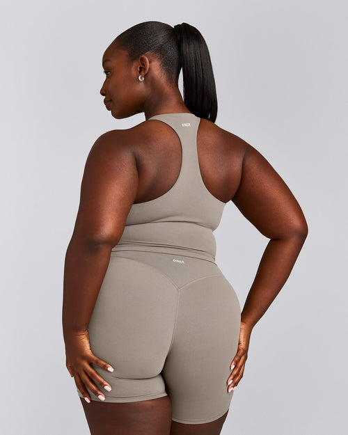 SoftMotion™ Racer Back Mid Tank Top with Built in Bra Shelf | Warm Sand