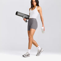 SoftMotion™ Racer Back Mid Tank Top With Built in Bra Shelf | White