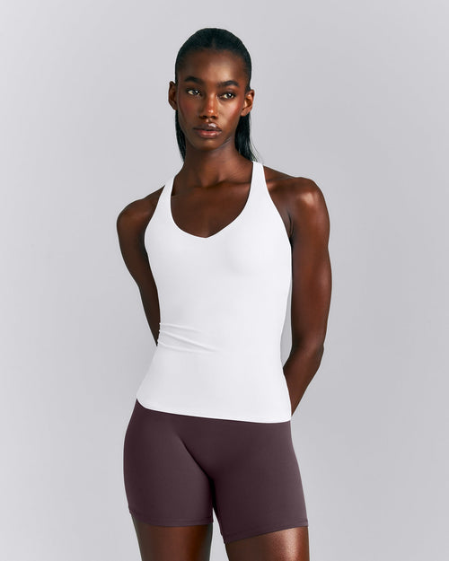 SoftMotion™ Racer Back Tank Top with Built in Bra Shelf | White