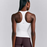 SoftMotion™ Racer Back Tank Top with Built in Bra Shelf New Branding | White