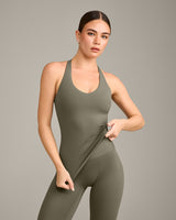 SoftMotion™ Racer Back Vest with Built in Bra Shelf with Grey Logo | Alpine Green