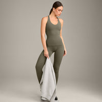 SoftMotion™ Racer Back Vest with Built in Bra Shelf with Grey Logo | Alpine Green