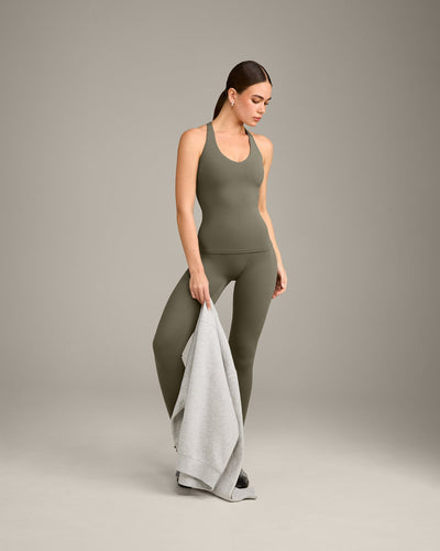 SoftMotion™ Racer Back Vest with Built in Bra Shelf with Grey Logo | Alpine Green