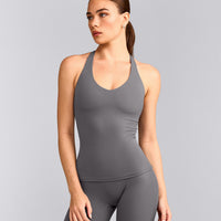 SoftMotion™ Racer Back Vest with Built in Bra Shelf with Grey Logo | Ash Grey