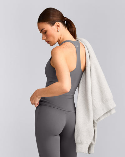 SoftMotion™ Racer Back Vest with Built in Bra Shelf with Grey Logo | Ash Grey