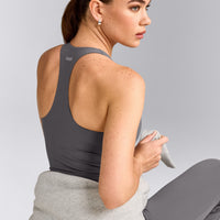 SoftMotion™ Racer Back Vest with Built in Bra Shelf with Grey Logo | Ash Grey