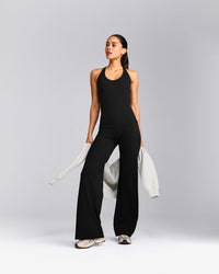 SoftMotion™ Racer Back Tank Top with Built in Bra Shelf with Gray Logo | Black