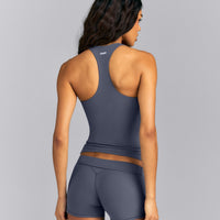 SoftMotion™ Racer Back Tank Top with Built in Bra Shelf | Granite Blue
