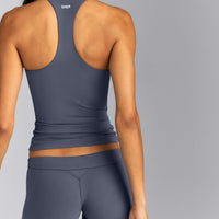 SoftMotion™ Racer Back Tank Top with Built in Bra Shelf | Granite Blue