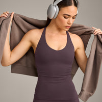 SoftMotion™ Racer Back Vest with Built in Bra Shelf with Grey Logo | Dark Umber Brown