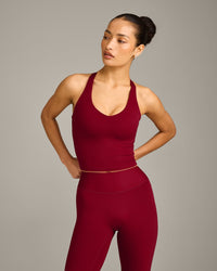SoftMotion™ Racer Back Mid Vest with Built in Bra Shelf with Grey Logo | Ruby Red