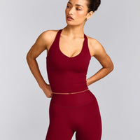 SoftMotion™ Racer Back Mid Vest with Built in Bra Shelf with Grey Logo | Ruby Red