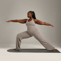 SoftMotion™ Racer Back Vest with Built in Bra Shelf with White Logo | Warm Sand