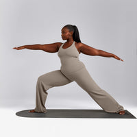 SoftMotion™ Racer Back Tank Top with Built in Bra Shelf with White Logo | Warm Sand