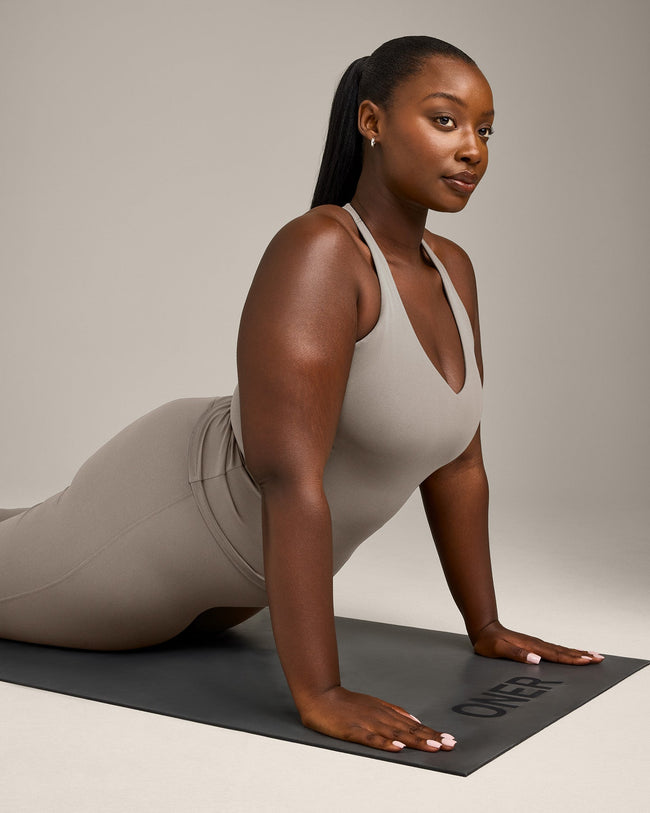 SoftMotion™ Racer Back Vest with Built in Bra Shelf with White Logo | Warm Sand