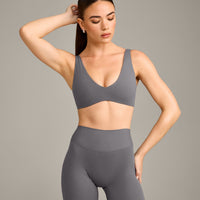 SoftMotion™ Scoop Back Bralette with Grey Logo | Ash Grey