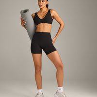 SoftMotion™ Scoop Back Bralette with Grey Logo | Black