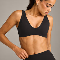 SoftMotion™ Scoop Back Bralette with Grey Logo | Black