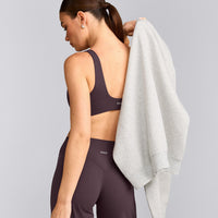 SoftMotion™ Scoop Back Bralette with Gray Logo | Dark Umber Brown