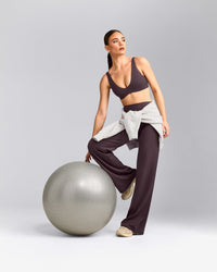SoftMotion™ Scoop Back Bralette with Gray Logo | Dark Umber Brown