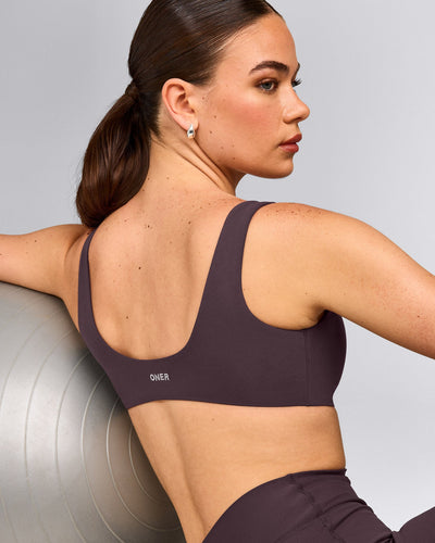 SoftMotion™ Scoop Back Bralette with Gray Logo | Dark Umber Brown