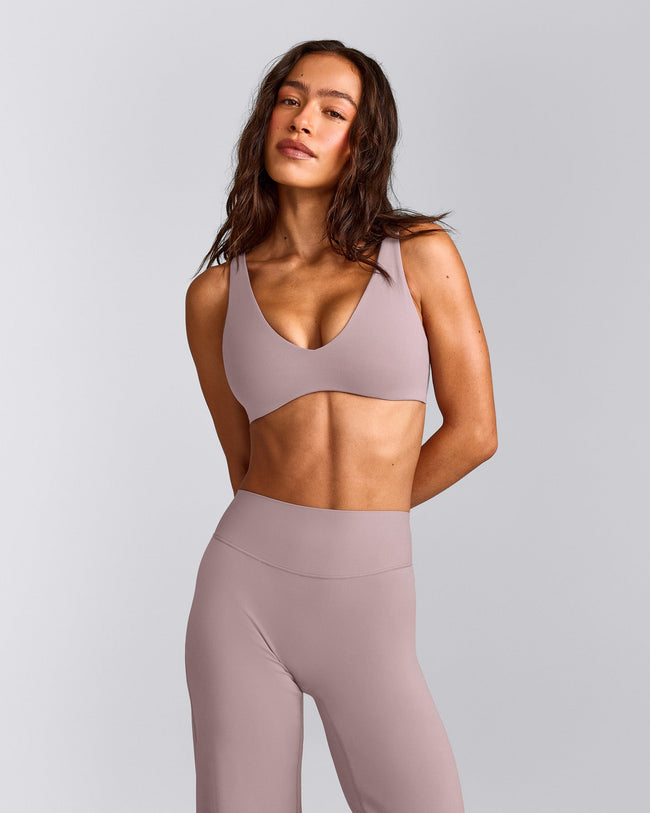 SoftMotion™ Scoop Back Bralette with White Logo | Dusty Purple