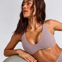 SoftMotion™ Scoop Back Bralette with White Logo | Dusty Purple