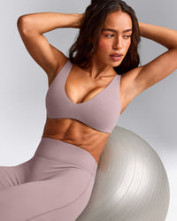 SoftMotion™ Scoop Back Bralette with White Logo | Dusty Purple