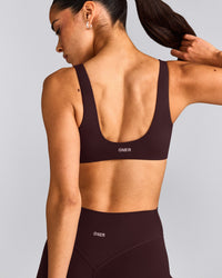 SoftMotion™ Scoop Back Bralette with Grey Logo | Plum Brown