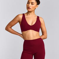 SoftMotion™ Scoop Back Bralette with Grey Logo | Ruby Red
