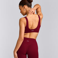 SoftMotion™ Scoop Back Bralette with Grey Logo | Ruby Red