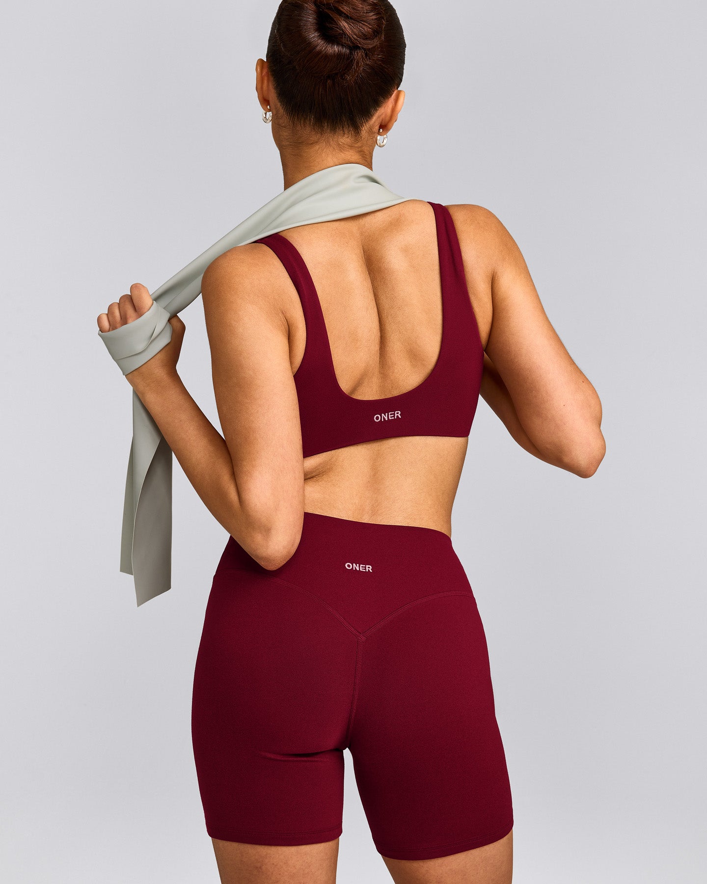 SoftMotion™ Scoop Back Bralette with Grey Logo | Ruby Red
