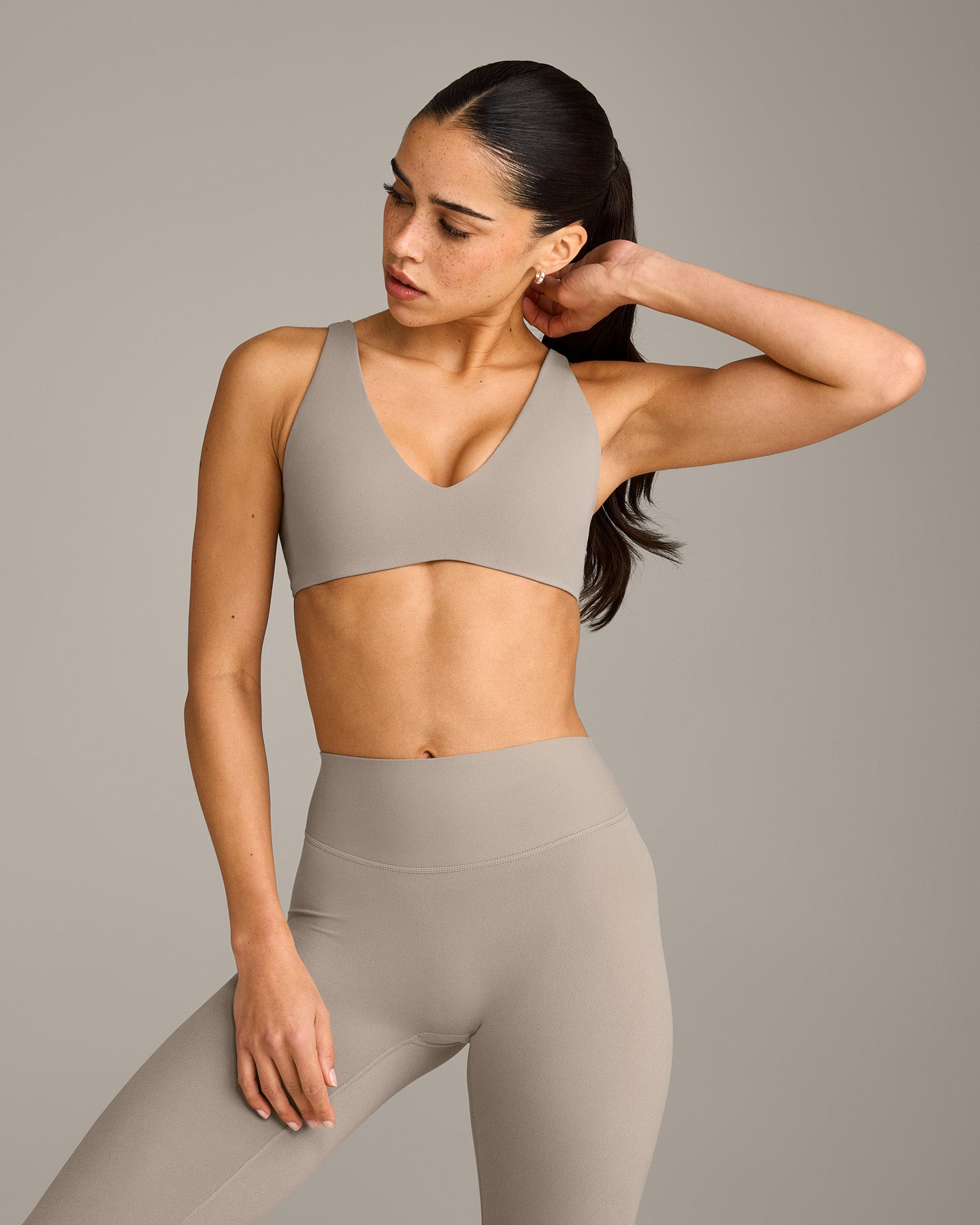 SoftMotion™ Scoop Back Bralette with White Logo | Warm Sand