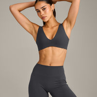 SoftMotion™ Scoop Back Bralette with Grey Logo | Coal