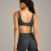 SoftMotion™ Scoop Back Bralette with Grey Logo | Coal