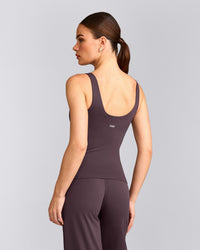 SoftMotion™ Scoop Neck Tank Top with Gray Logo | Dark Umber Brown