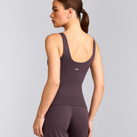 SoftMotion™ Scoop Neck Tank Top with Gray Logo | Dark Umber Brown