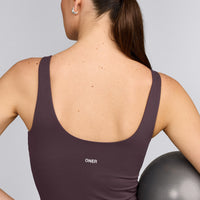 SoftMotion™ Scoop Neck Tank Top with Gray Logo | Dark Umber Brown