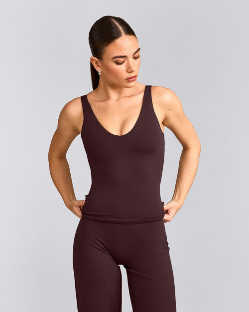 SoftMotion™ Scoop Neck Tank Top with Gray Logo | Plum Brown