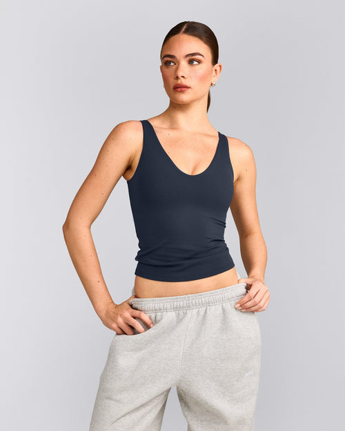SoftMotion™ Scoop Neck Tank Top with Gray Logo | True Blue